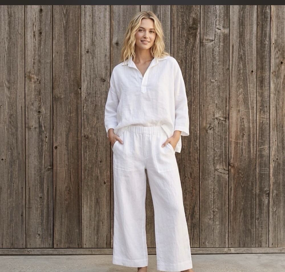 Frank & Eileen Womens White Washed Linen Gabi Top Madeline Pants Set XL